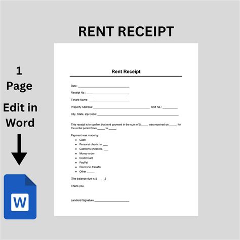 Landlord Rent Receipt Template Tenant Rental Receipt Rent Payment