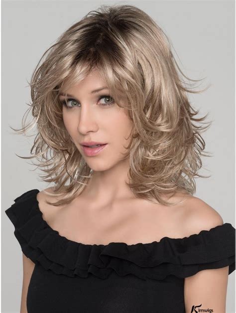 Monofilament Blonde Inch Shoulder Length Without Bangs Synthetic Wigs