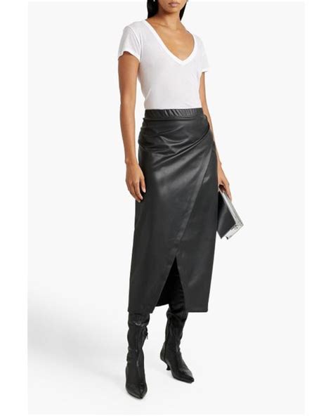 Enza Costa Wrap Effect Faux Leather Midi Skirt In Black Lyst