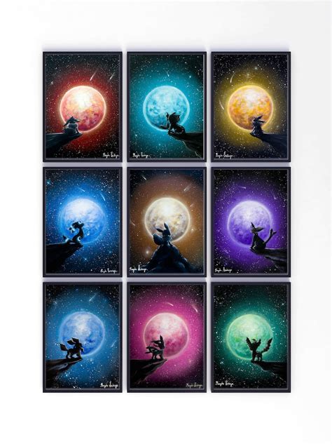 Posters Of Eeveelutions Under The Moon Pokemon Print Set Etsy