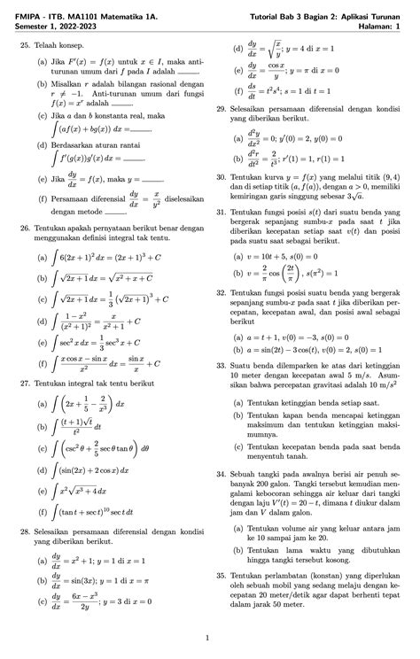 Tutorial Bab Matematika A Itb Tahun Bagian Ii Mes