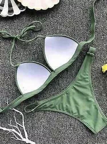 MODE MER COSTUME Deux Pièces Bikini Triangle Mini Vert Bonnets Slips