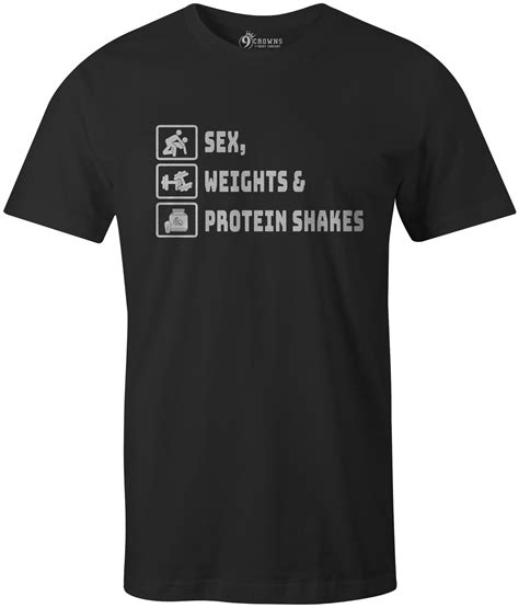 Crowns Tees Sex Weights And Protein Shakes Funny Gym Rat Tee Ebay