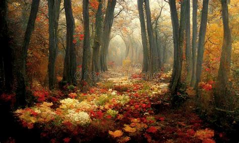 A Path through the Autumn Forest, Landscape, Digital Illustration Stock ...