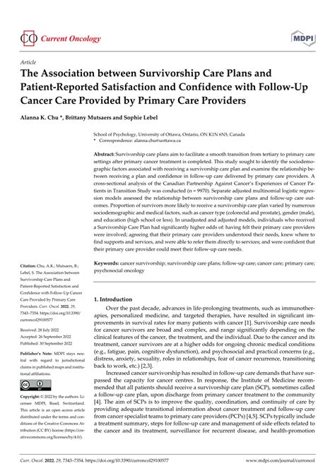 Pdf The Association Between Survivorship Care Plans And Patient