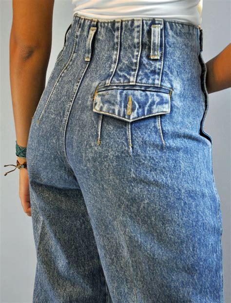 80s Vintage High Waist Jeans Womens Nuovo Stone Wash Denim