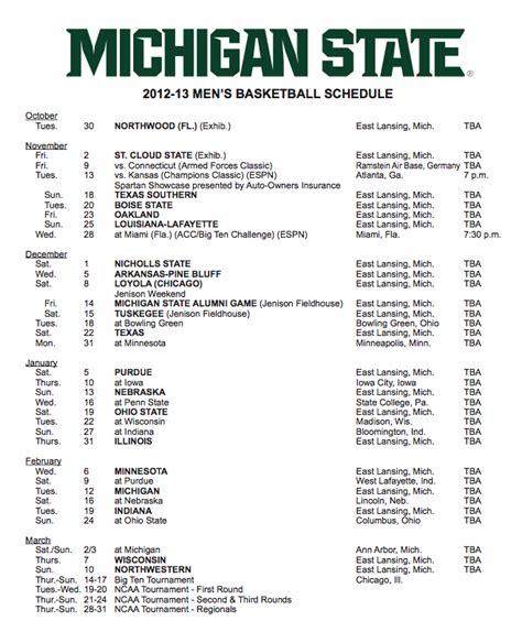 Printable Msu Basketball Schedule 23-24