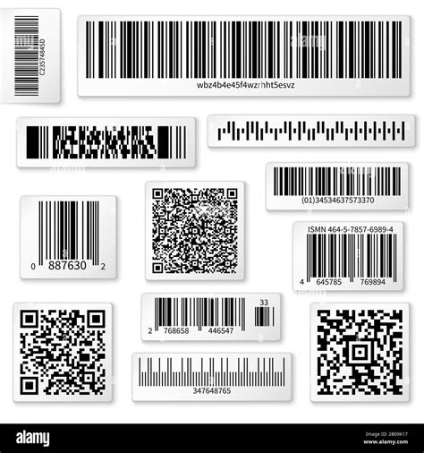 Etiquetas De Embalaje Códigos De Barras Y Qr En Pegatinas De Vectores Blancas Código Qr Para