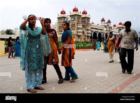 Indian People Visiting Mysore Palace At Mysore Town Karnataka India