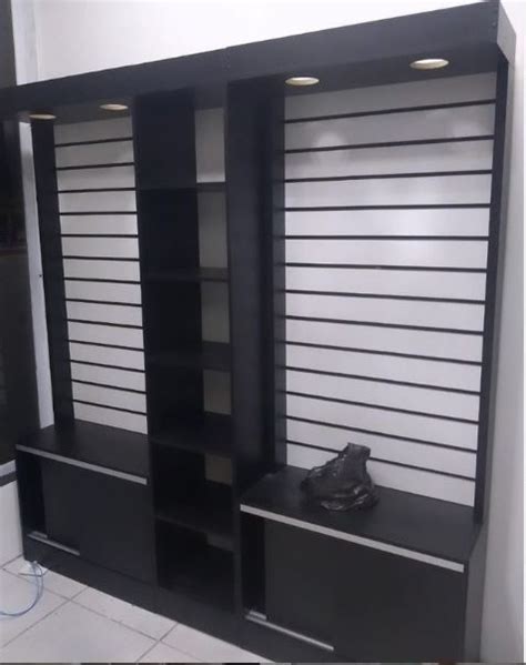 Armario Painel Canaletado Portas E Prateleiras Mdf Branco Preto