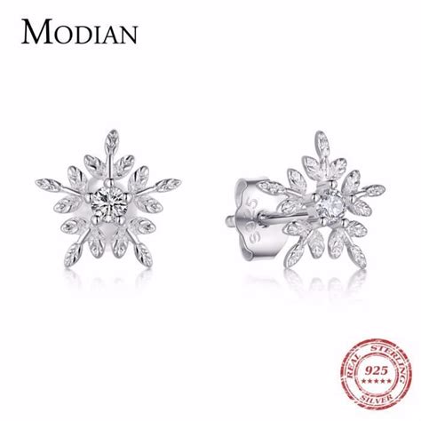 Modian R El En Argent Sterling Blanc Flocon De Neige Boucles D