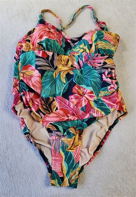 Kona Sol One Piece Swimwear Bathing Suit Floral Tropi… Gem