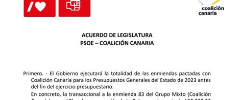 Lea íntegro el acuerdo entre el PSOE y Coalición Canaria