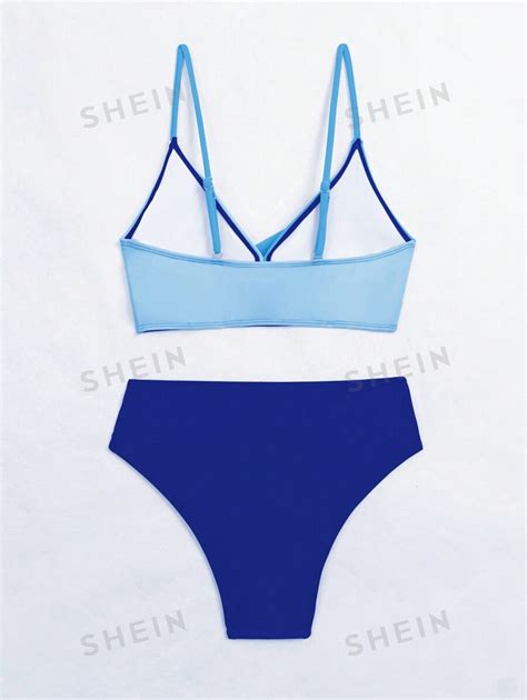 Shein Swim Vcay Color Block Twist Front Bikini Swimsuit Shein Uk