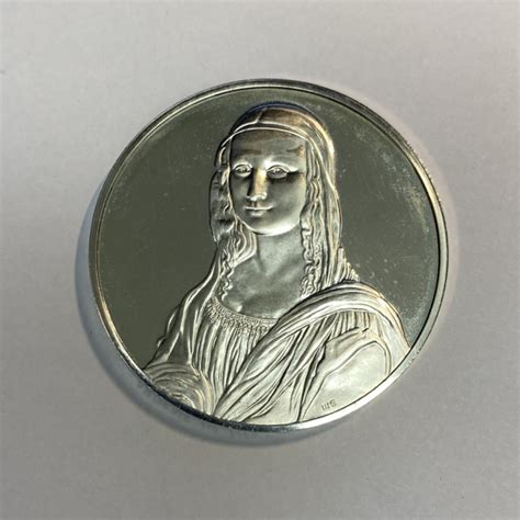 Médaille française en argent Mona Lisa Léonard de Vinci 50 75 mm