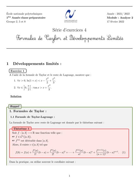 Solution S Rie D Exercice Corrig Studypool