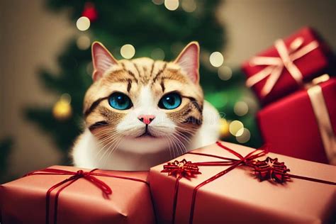 Cat Celebrating Christmas Ai Generated Cute Kitten With Christmas