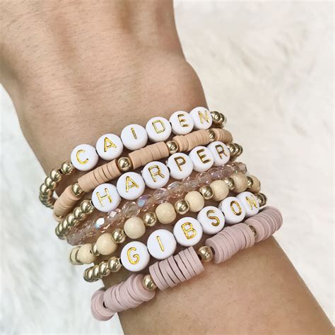 Bead Name Bracelet Customized Name Bracelet Gold Bead Etsy Beads