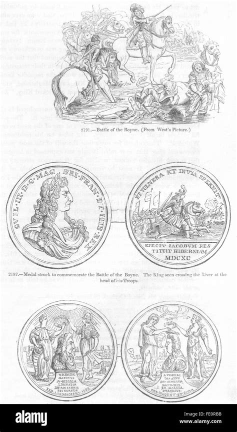 Boyne And Medals Londonderry Antique Print 1845 Stock Photo Alamy