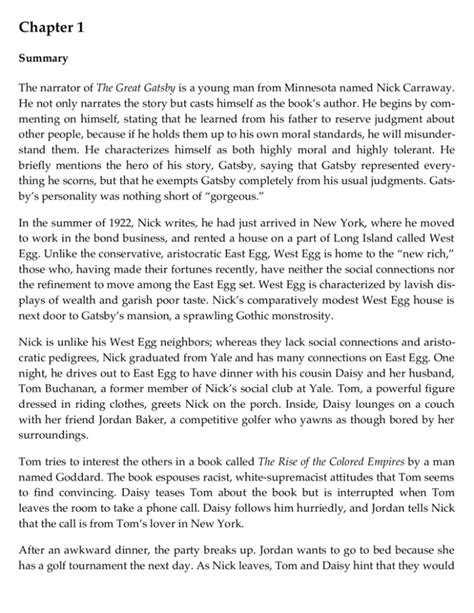 The Great Gatsby Chapter 1 Summary Unlocking The Secrets Of The American Dream