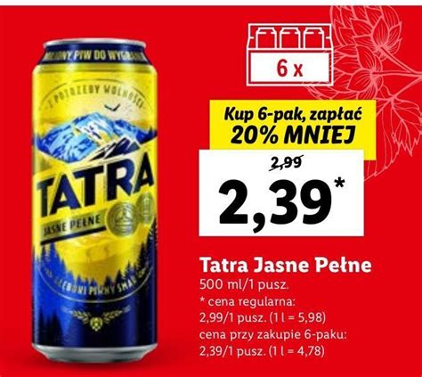 Promocja Piwo tatra jasne pełne w Lidl