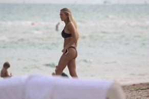 Ludmila Isabella Sexy In A Black Velvet Thong Bikini At The Beach In