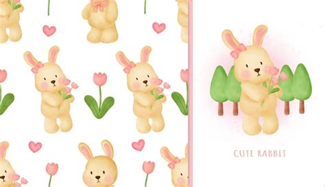 Premium Vector Seamless Pattern Sweet Rabbit