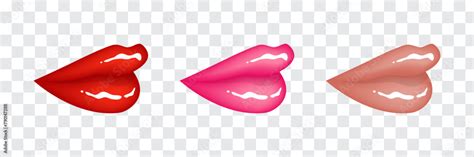 Beautiful Bright Sexy Glossy Female Lips In Red Pink And Beige Nude