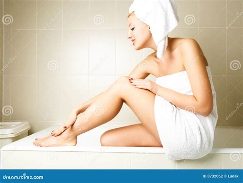 Beautiful Woman Applying Body Lotion Stock Photo Image Of Healthy