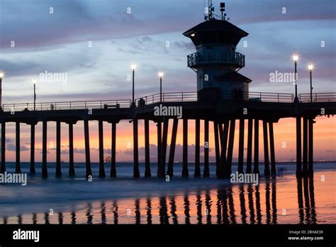 Huntington Beach Pier At Sunset California Usa Stock Photo Alamy