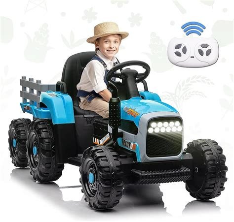 Lakecy Ride on Tractor w/Trailer, 12V Toy Tractor w/Remote Control and ...