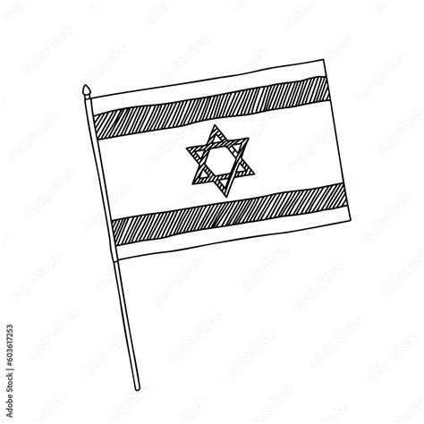 Israel Flag Vector Outline Illustration Vector Black And White Hand