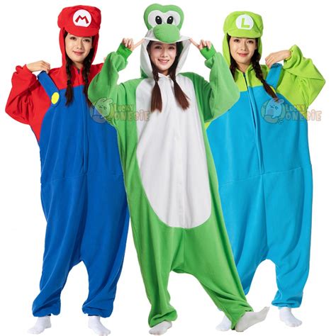 Luigi Yoshi Mario Onesie for Adult Cute and Easy Trio Halloween Costume ...