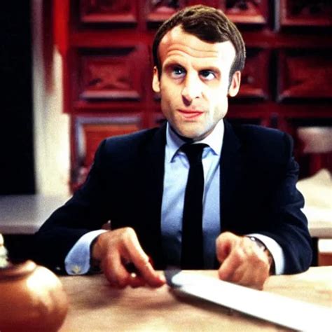 Emmanuel Macron Using A Knife In American Psycho Stable