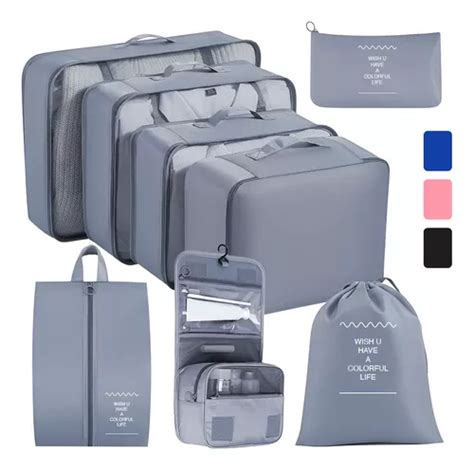 Organizadores De Maletas Para Viaje Impermeable Set 8 Piezas Color Gris