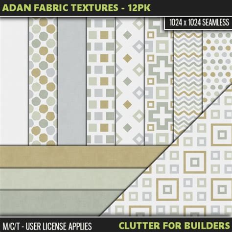 Second Life Marketplace Clutter Adan Fabric Textures 12pk