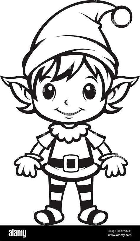 Colorless Cartoon Christmas Elf Black And White Template Page For