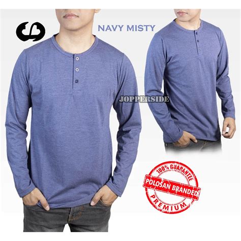 Jual COD PABRIK T Shirt Kaos Polos Lengan Panjang Pria Henley