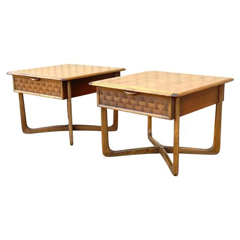 Lane Perception Mid Century Modern Walnut End Tables Pair At 1stdibs