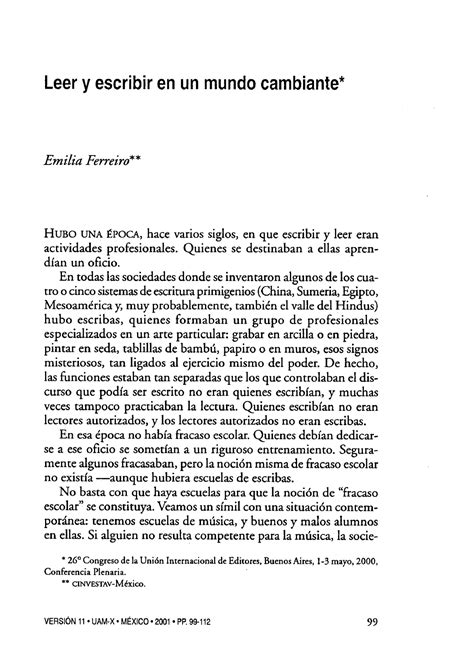 Ferreiro 2000 Leer Y Escribir En Un Mundo Cambiante Para