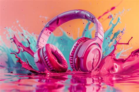 Headphones With Colorful Splashes Of Oil Paint Stock Illustration