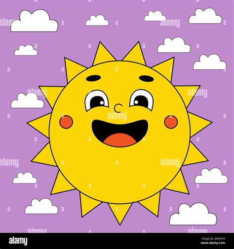 Funny Cartoon Character Groovy Element Funky Sun On An Acid Background