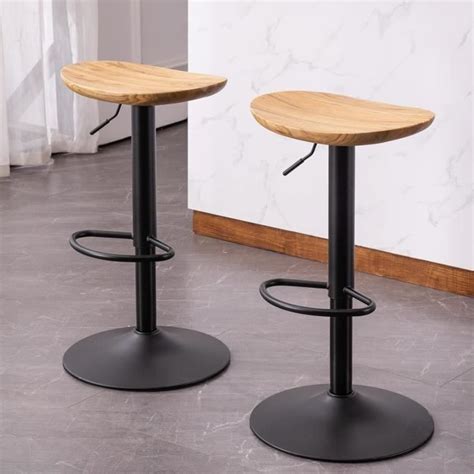 Tabouret de bar en bois rond TRAHOO Lot de 2 Hauteur réglable