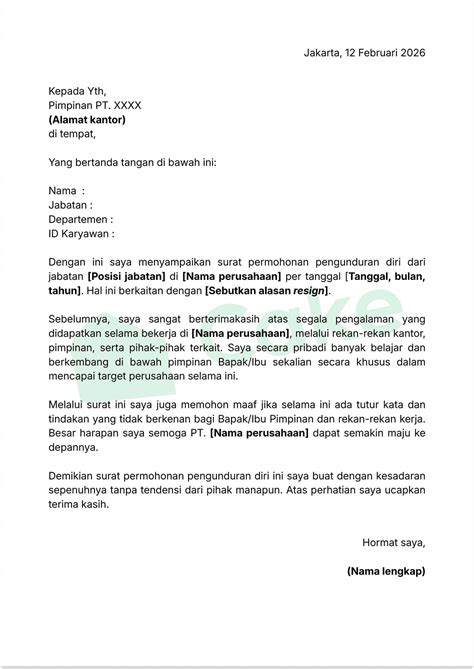 contoh surat pengunduran diri  baik   membuatnya