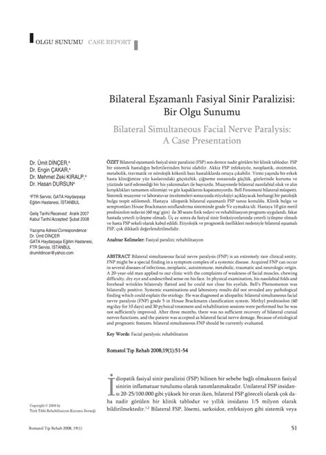 Pdf Bilateral Simultaneous Facial Nerve Paralysis A Case Presentation