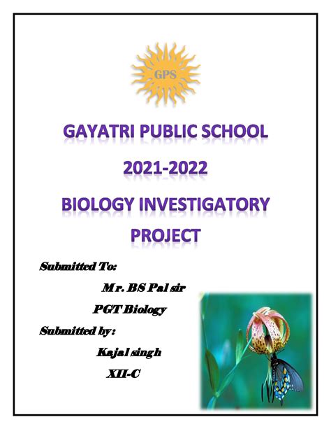 Biology Investigatory Project Cover Page