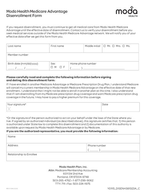 Fillable Online Moda Health Medicare Advantage Disenrollment Form Fax