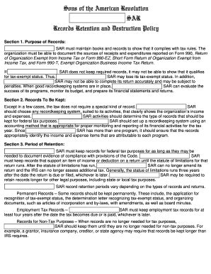 Fillable Online Records Retention And Destruction Policy Fax Email