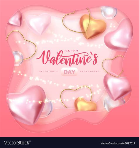 Happy Valentines Day Poster With 3d Love Hearts Vector Image