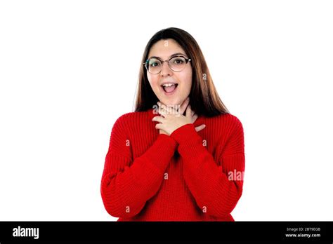 Brunette Girl With Glasses Isolated On A White Background Stock Photo Alamy